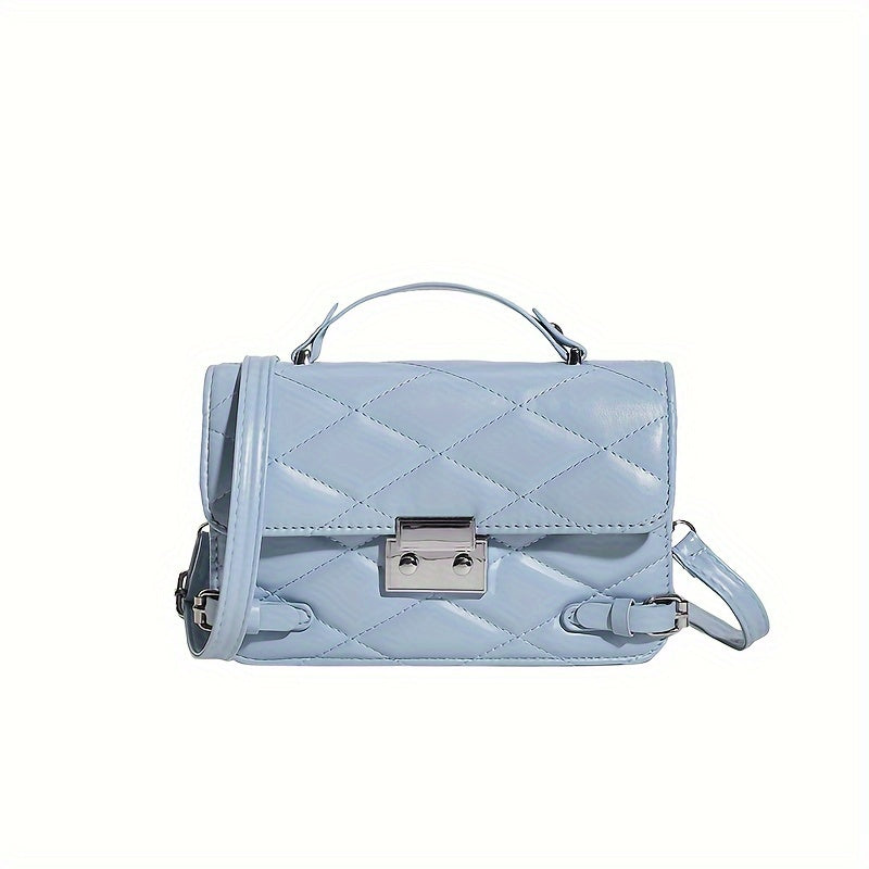 realaiot  Stylish Argyle Quilted Handbag, Mini Solid Color Crossbody Bag, Women's Top Handle Square Purse