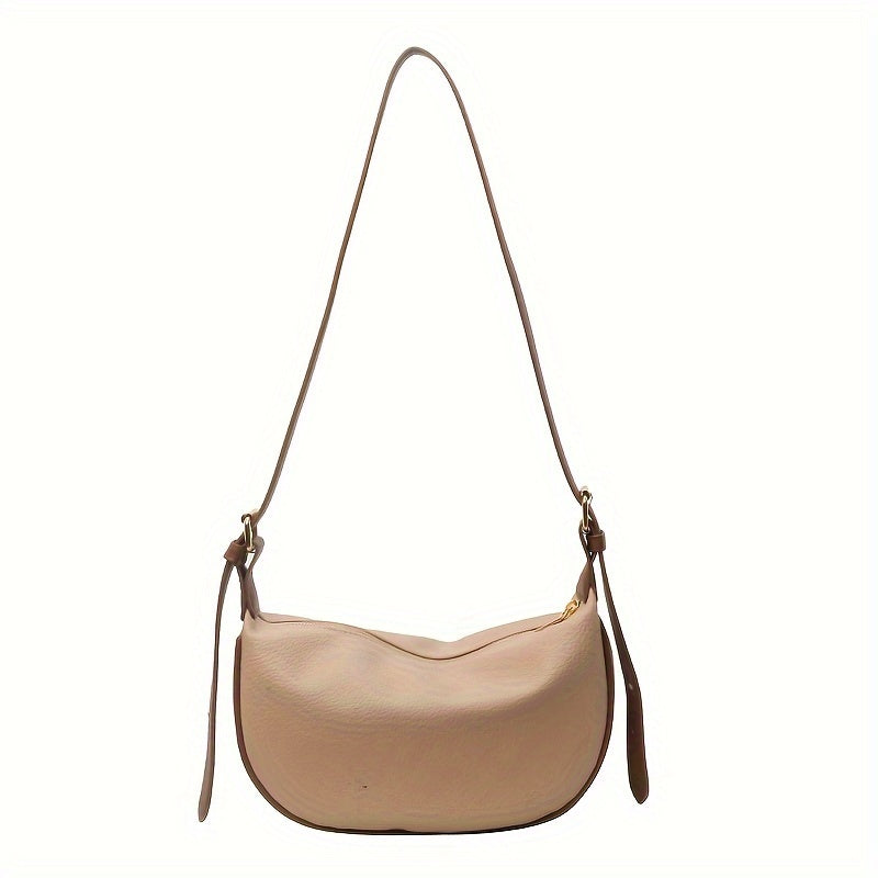 Retro Crescent Crossbody Bag, Soft Vegan Leather Dumpling Bag, Trendy Shoulder Bag For Women