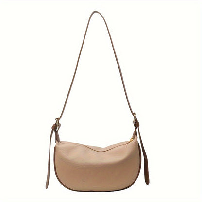 Retro Crescent Crossbody Bag, Soft Vegan Leather Dumpling Bag, Trendy Shoulder Bag For Women