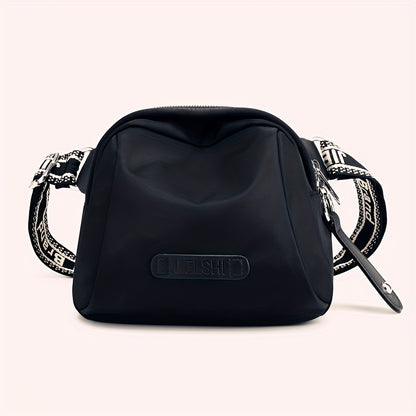 realaiot Letter Detail Crossbody Bag, Fashion Nylon Purse, Casual Shoulder Bag With Zipper Pocket