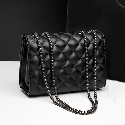 realaiot  Trendy Square Shoulder Bag, Quilted Detail Chain Bag, All-Match Crossbody Bag, Flap Purse