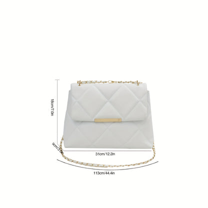 Trendy Classic Shoulder Chain Bag, Argyle Pattern Quilted Flap Bag, Textured All-Match PU Leather Handbag Purse