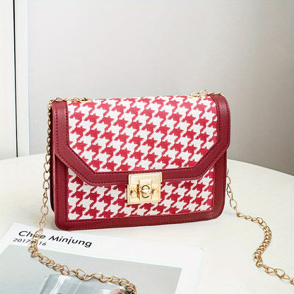 Stylish Houndstooth Pattern Square Bag, Trendy Crossbody Bag, Women's Flap Purse