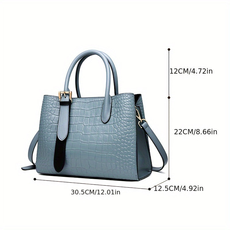 realaiot  Crocodile Pattern Top Handle Satchel, Genuine Leather Crossbody Bag, Women's Fashion Handbag & Shoulder Bag