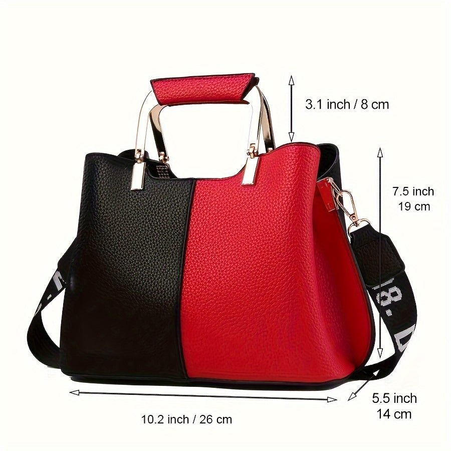 Color Contrast Handbag For Women, Fashion Crossbody Bag, PU Leather Shoulder Purse