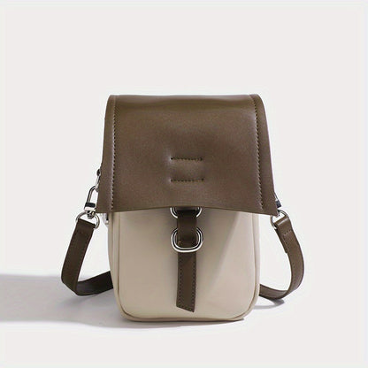 realaiot  Mini PU Leather Crossbody Bag, Versatile Mobile Phone Purse, Color Contrast Flap Shoulder Bag