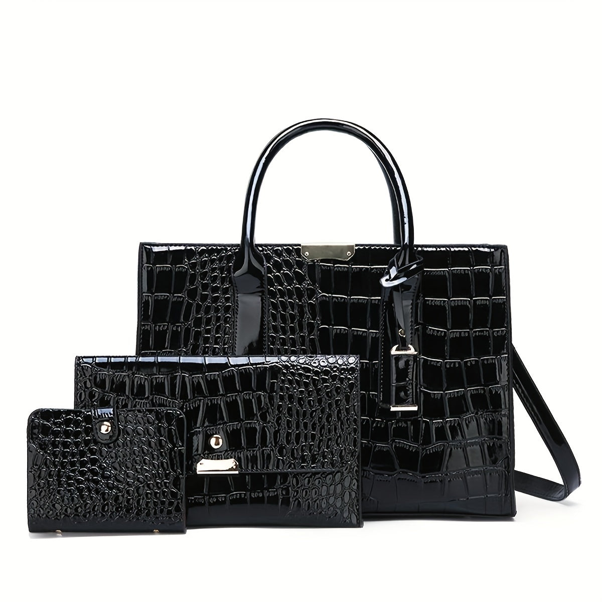 Women's Faux Crocodile Embossed Tote Bag, Large Capacity Shoulder Bag, Handbag, Crossbody Bag