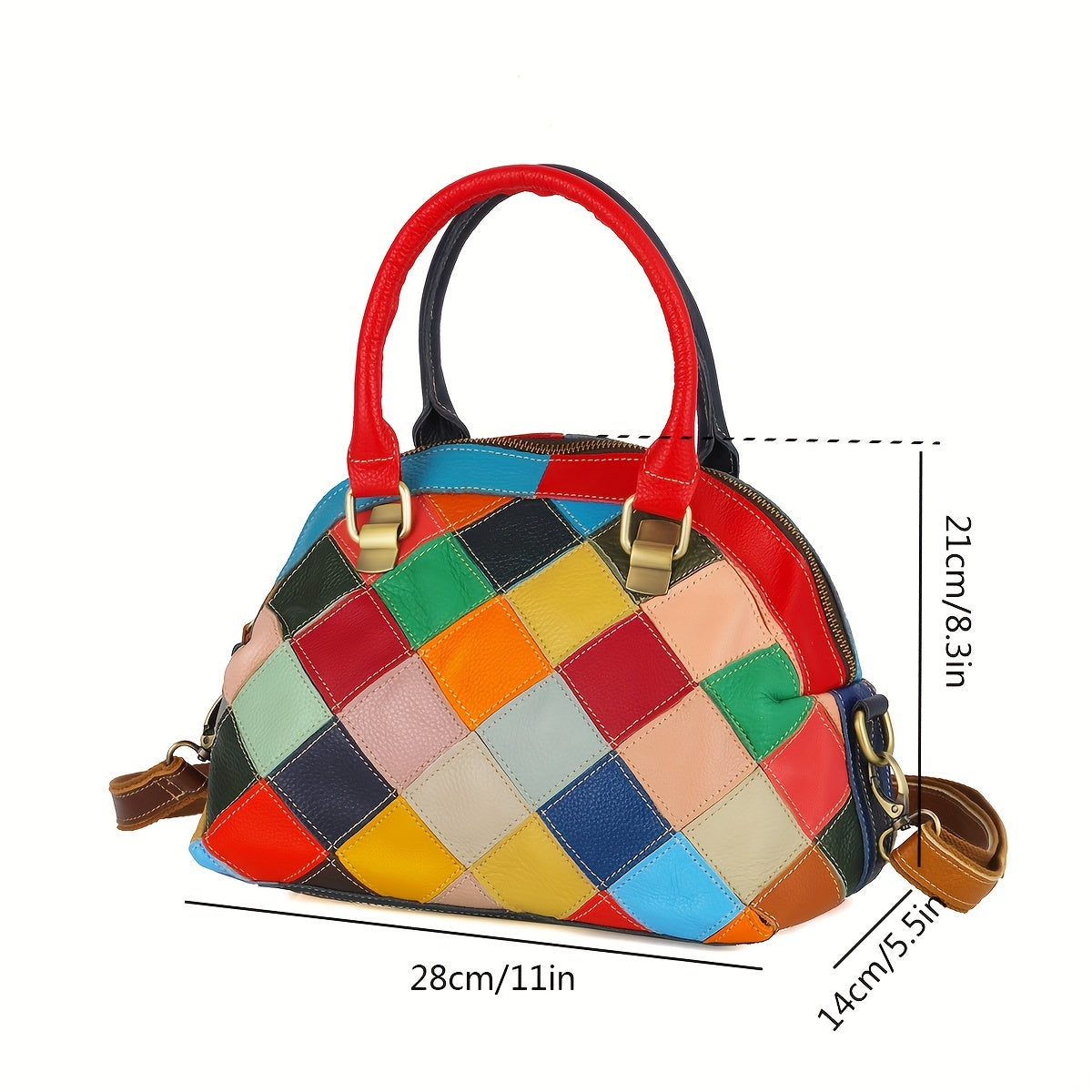 realaiotRetro Colorblock Argyle Pattern Shoulder Bag, Classic Textured Top Handle Satchel Bag For Women