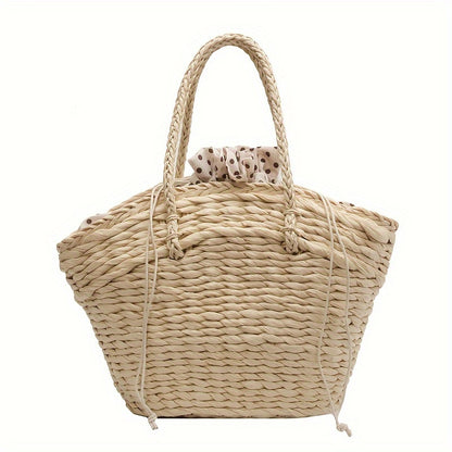 Woven Straw Tote Bag For Women, Seaside Vacation Beach Bag, Paper Straw Vegetable Basket Bag For Women