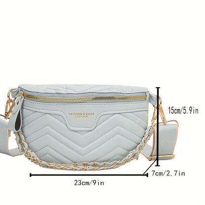 realaiot  Chevron Quilted Waist Bag, Women's Chain Decor Chest Bag, Trendy Crossbody Purse Belt Bag