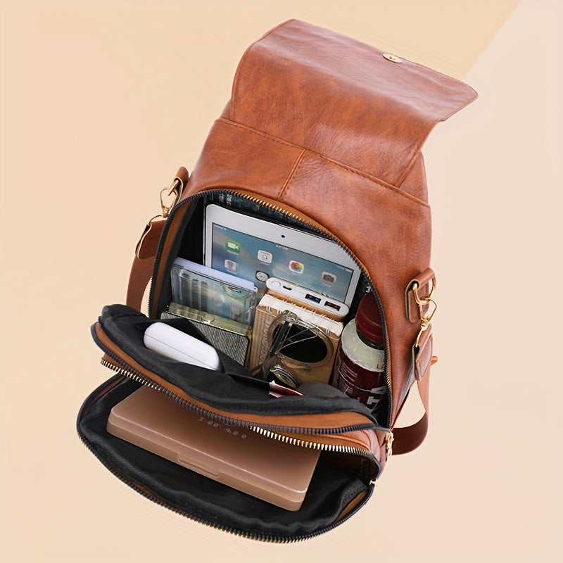 realaiot  Fashion PU Leather Backpack For Women Ladies, Portable Multi-purpose Crossbody Bag For Outdoor Camping Travel