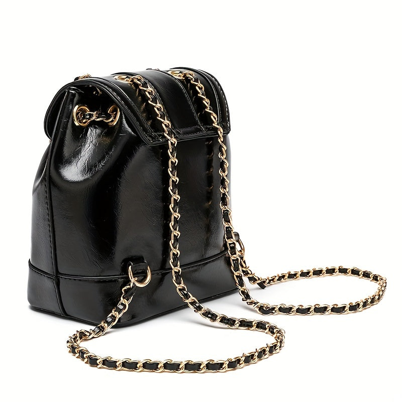 Mini Flap Backpack For Women, Trendy Chain Strap Daypack, Simple Faux Leather School Bag (7.7*6.9*4.5) Inch