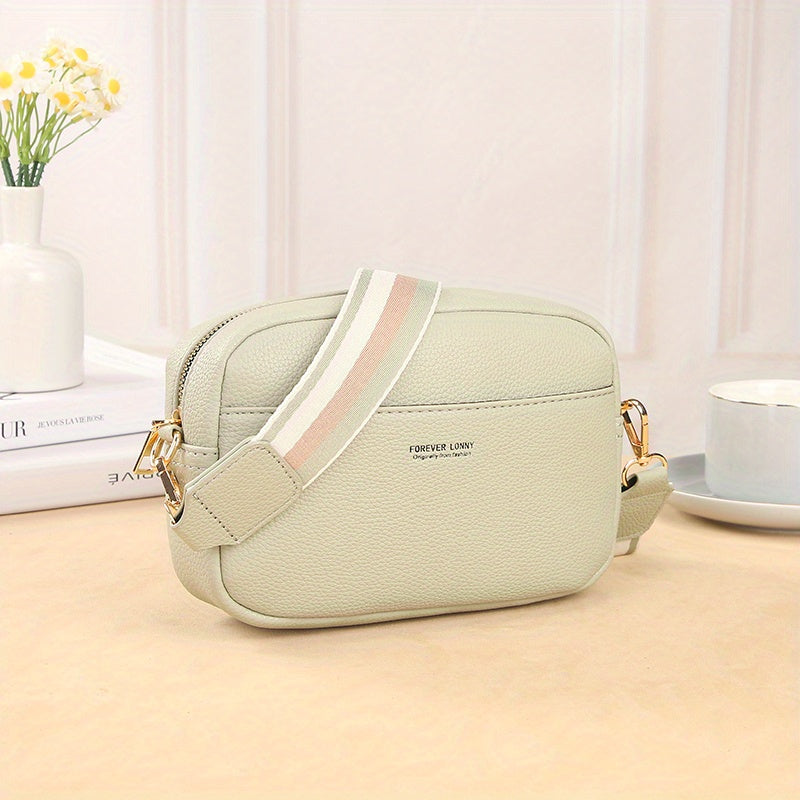 realaiot  Waterproof Plain Zipper Crossbody Bag, Lychee Pattern Shoulder Bag With Removable Strap