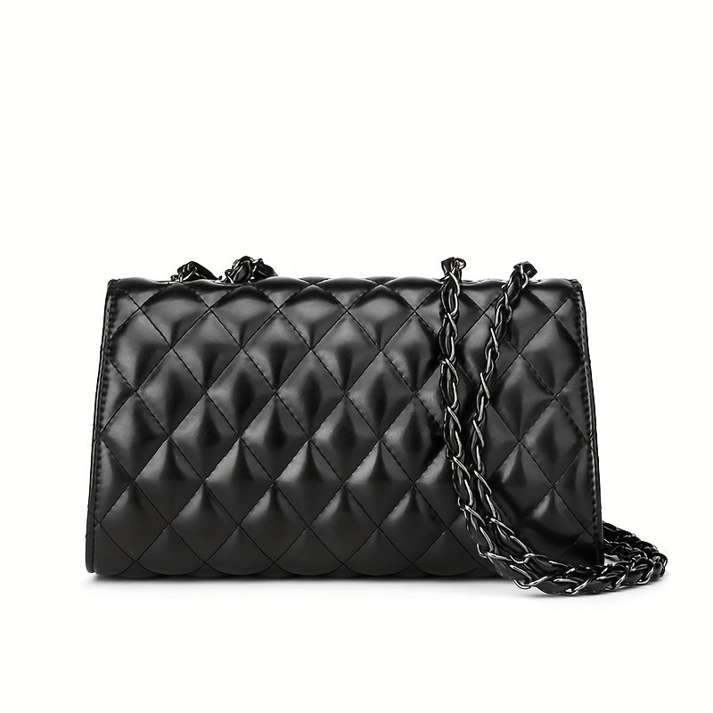 Women's Classic Square Shoulder Bag, Turn-Lock Quilted Detail Chain Bag, All-Match Bag