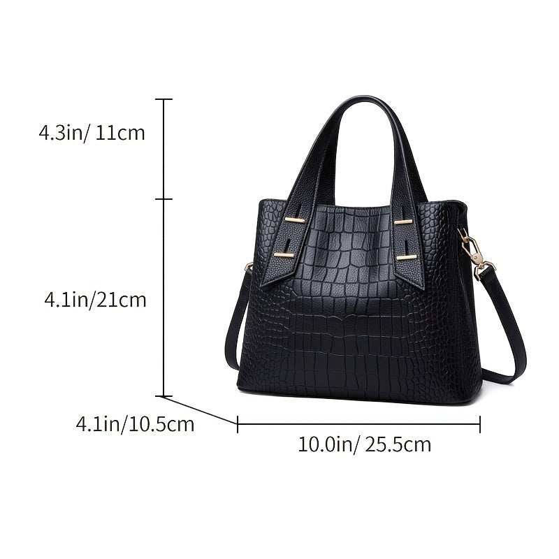 realaiot  Elegant Crocodile Embossed Handbag, Women's Fashion Double Handle Purse Versatile Shoulder Bag