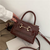 realaiot  Crocodile Embossed Mini Handbag, Classic Style Crossbody Bag, Trendy Top Handle Flap Purse