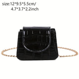 realaiot  Mini Crocodile Embossed Crossbody Bag, Flap Shoulder Chain Bag, Trendy Solid Color Purse