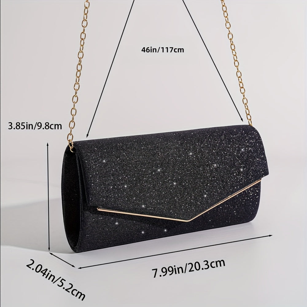 realaiot Fashionable Glitter Long Wallet, Flap Clutch Chain Bag, Women's Elegant Evening Bag For Party For Carnaval Use