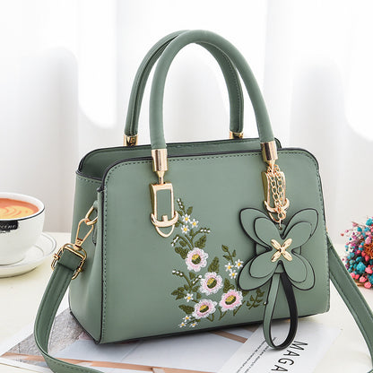 Elegant Floral Pattern Handbag, Women's Fashion Faux Leather Shoulder Bag, Trendy Double Handle Purse