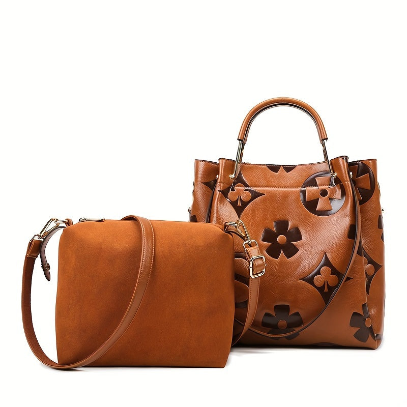 Elegant Flower Embossed Handbag, Fashionable Satchel Bag For Work, Classic All-Match Bag