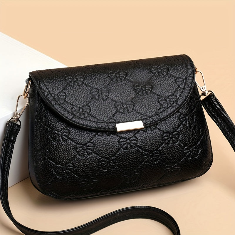 realaiot  Fashion Embossed Crossbody Bag, Trendy Flap Shoulder Bag, Women's Casual Handbag & Purse