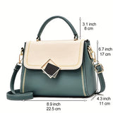 Two Tone Square Handbag, Braided Detail Flap Purse, Women's PU Leather Crossbody Bag