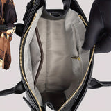 Classic Black Geometric Pattern Handbag, Scarf Decor Top Handle Handbag, PU Leather Elegant Shoulder Bag