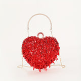 Red Mini Heart Satchel Bag, Tassel Decor Sequins Top Handle Evening Bag, Women's Elegant Wedding Prom Wallet
