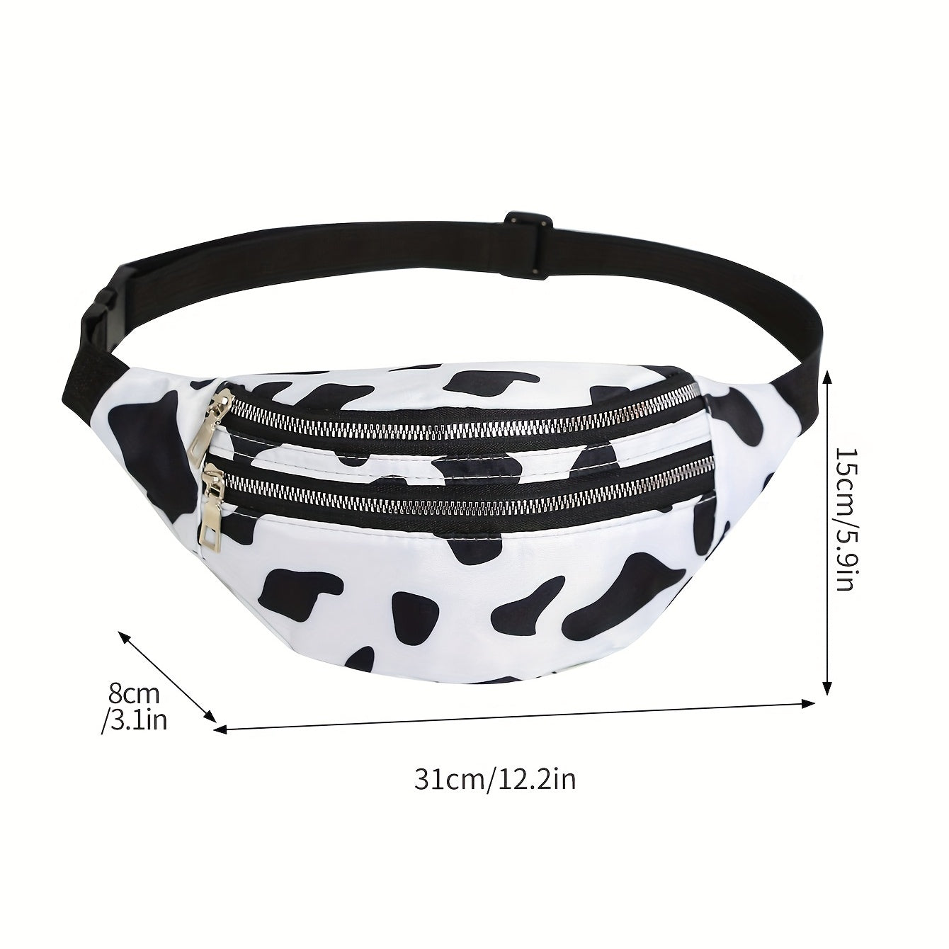 realaiot  Cow Pattern Fanny Pack For Women, Trendy Nylon Crossbody Purse, Sports Running Chest Bag