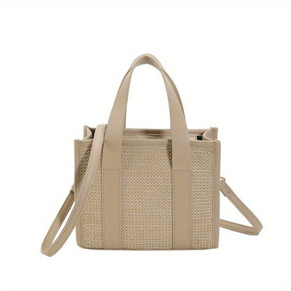 Fashion Straw Woven Tote Bag, Casual Colorblock Crossbody Bag, Boho Style Handbags For Travel Beach Holiday