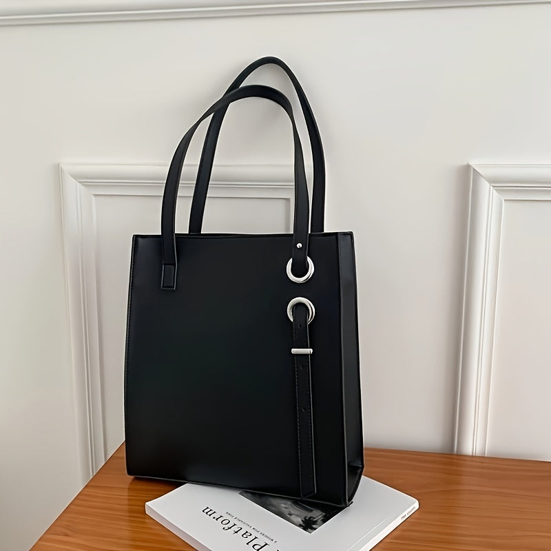 Minimalist Tote Bag For Women, Retro Solid Color Shoulder Bag, Stylish PU Leather Handbag