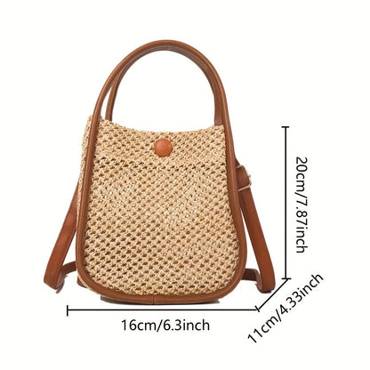 realaiot  Woven Straw Handbag With Inner Pouch, Trendy Summer Beach Bag, Women's Knitted Crossbody Bag (7.87*6.3*4.33) Inch