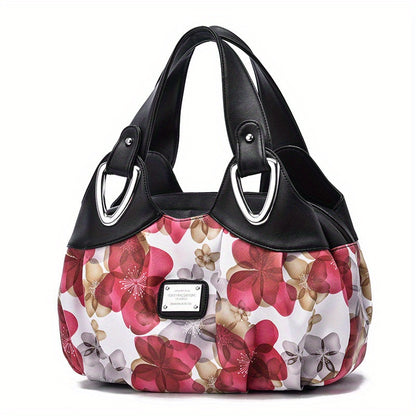 Floral Print Top Handle Tote Bag, Fashion PU Satchel Bag, Women's Trendy Casual Handbag & Purse