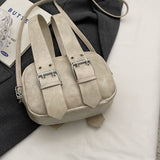 Vintage Solid Color Handbag, Niche Design Crossbody Bag, Punk Style Buckle Purse For Women