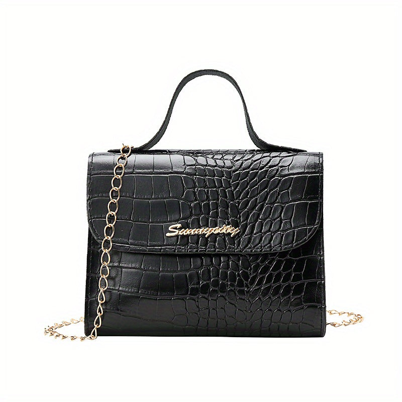 Mini Crocodile Pattern Shoulder Bag, Solid Color Fashion Casual Faux Leather Handbag, Women's Simple Versatile Daily Phone Storage Bag (17.45cmx12.47cm5.97cm)