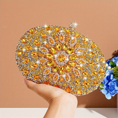 realaiot  Glitter All Over Rhinestone Decor Clutch Bag, Elegant Evening Oval Shaped Bag, Party Bag For Carnaval Use And For Music Festival