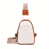 realaiot  Vintage Colorblock Sling Bag, Wide Guitar Strap Crossbody Bag, PU Leather Chest Bag For Travel Hiking Camping