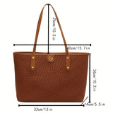 realaiot  Fashion Woven Tote Bag For Women, PU Leather Shoulder Bag, Soft Large Capacity Handbag