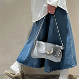Metal Moon Decor Baguette Bag, Y2K Ombre Shoulder Bag, Fashion Chain Underarm Purse For Women