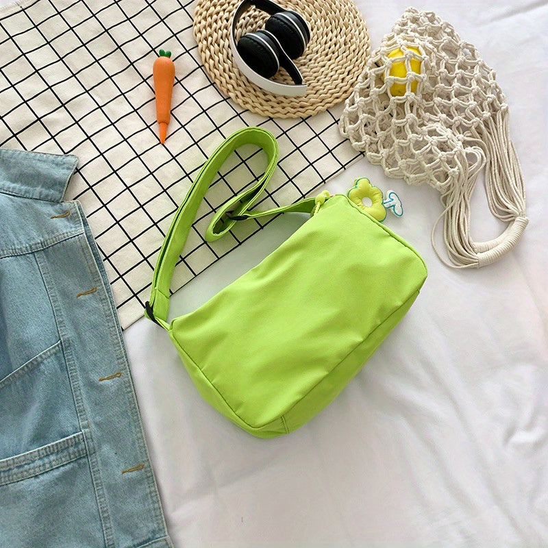 realaiot  Simple Solid Color Crossbody Bag, Large Capacity Hobo Bag, Casual Canvas Shoulder Bag