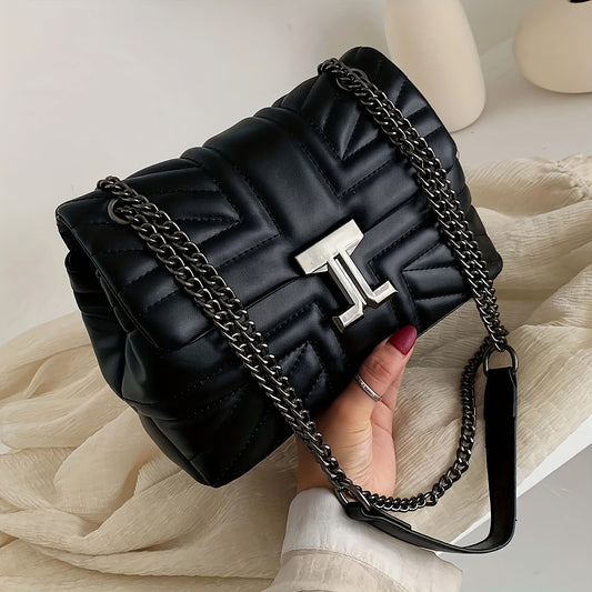 New Retro Style Mini Shoulder Chain Bag, Solid Color Elegant Flap Crossbody Purse For Women