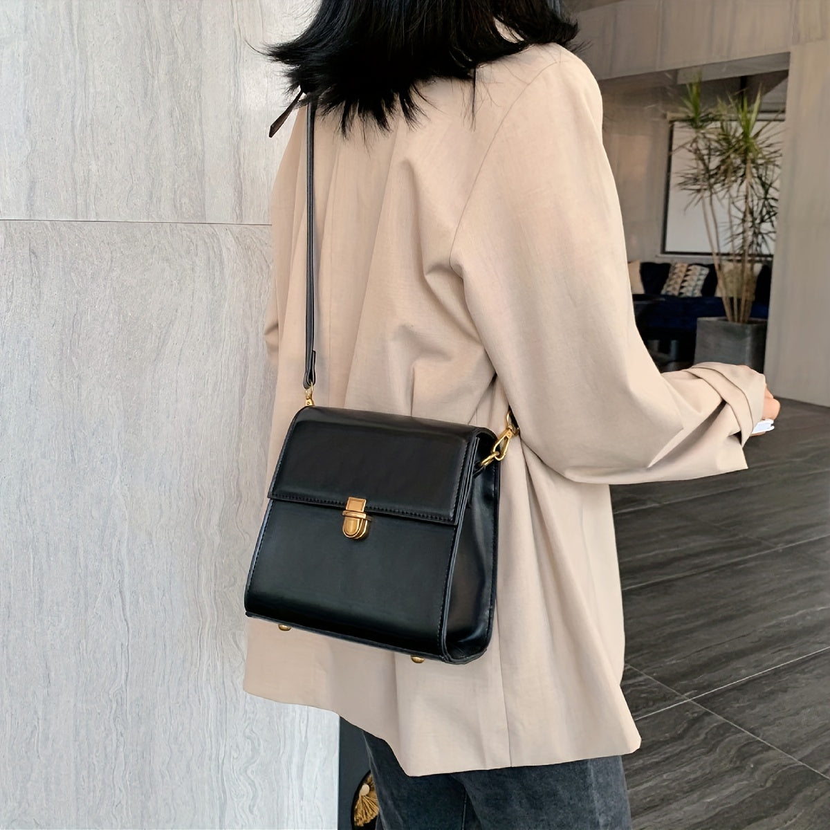 Mini Flap Square Crossbody Bag, Solid Color Zipper Shoulder Bag, All-match Sling Bag For Women