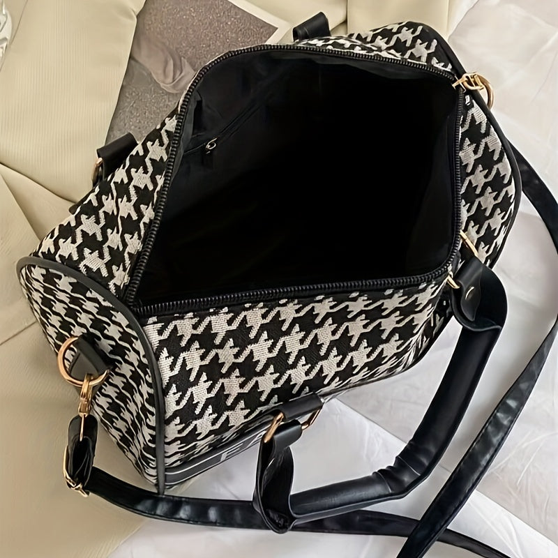 realaiot  Fashionable Handbag Shoulder Bag, Lightweight Houndstooth Pattern Large Capacity Shoulder Bag, Women's Outdoor Commuter Crossbody Bag