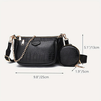 realaiot  2pcs/set Crocodile Pattern Crossbody Bag, Fashion PU Shoulder Bag, Women's Trendy Sling Chest Purse