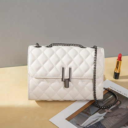 Trendy Argyle Quilted Crossbody Bag, Solid Color Square Flap Phone Coin Bag, Perfect Shoulder Bag For Everyday Going Out