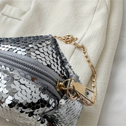 Shiny Full Sequins Mini Crossbody Bag, Solid Color Zipper Shoulder Bag, Perfect Sling Bag For Daily Use