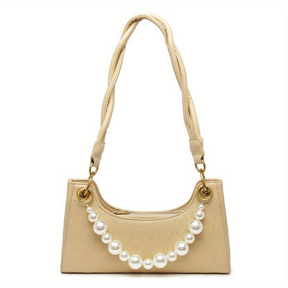 realaiot  Fashion PU Crossbody Hobo Bag, Elegant Pearl Decor Shoulder Bag, Women's Stylish Handbag & Purse