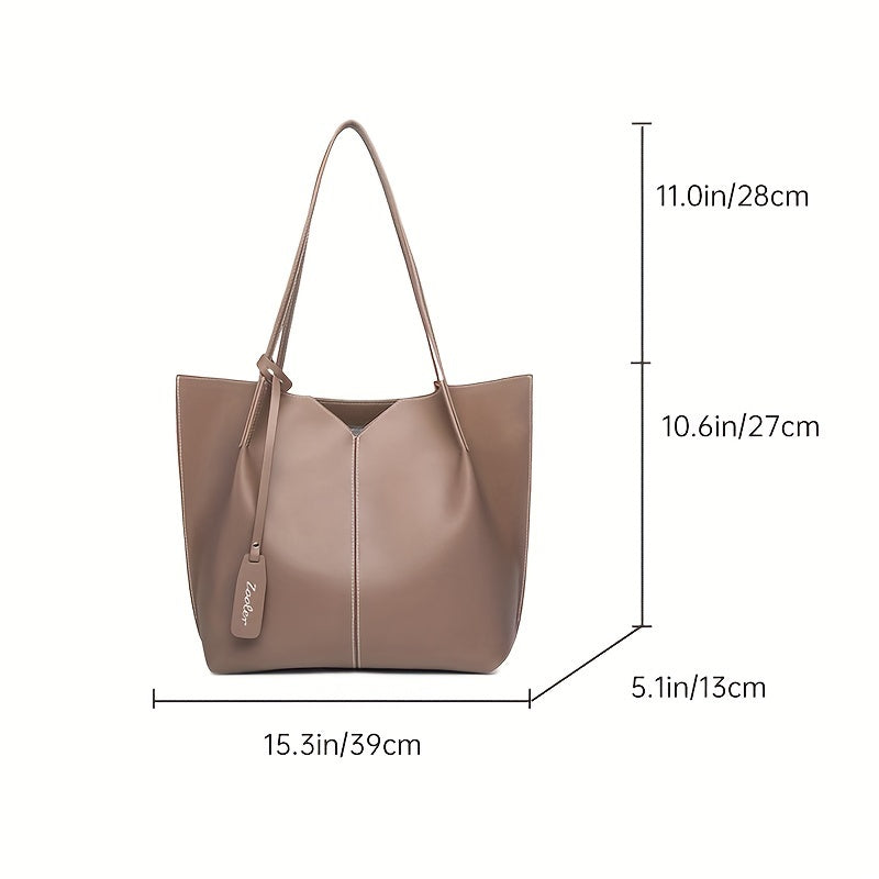 realaiot  Stitch Detail Tote Bag, Elegant Large Handbag, Women's Simple Shoulder Bag For Work & School