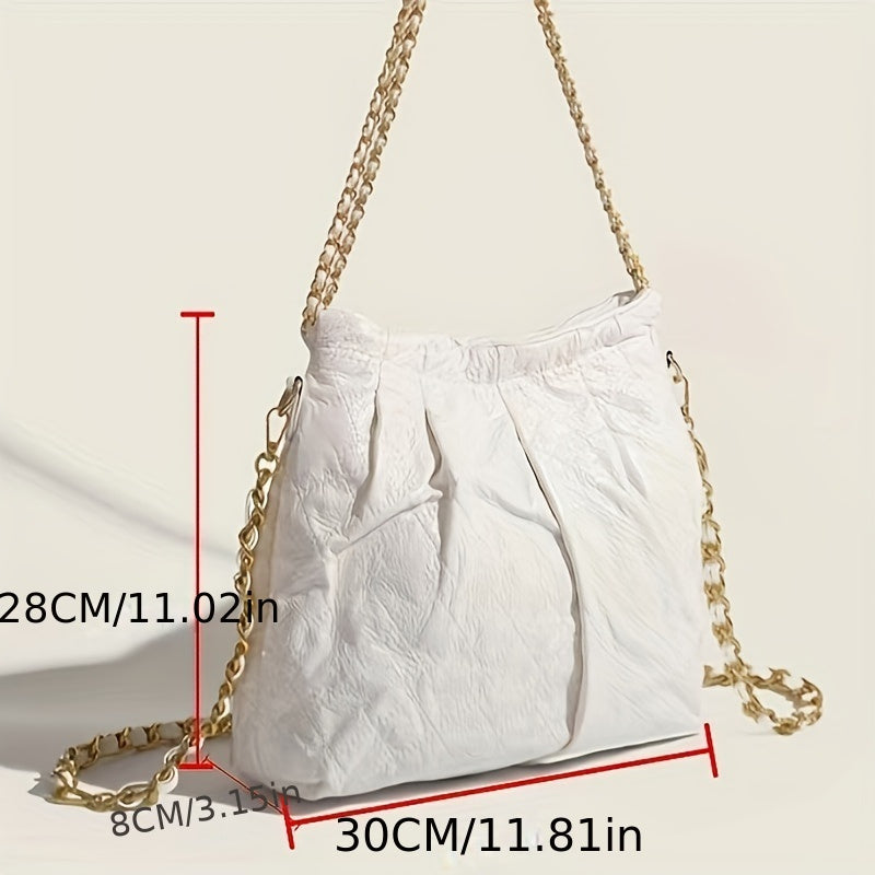 realaiot  Classic Ruched Trash Bucket Bag, Trendy Chain Crossbody Bag, Women's Niche Design Shoulder Bag