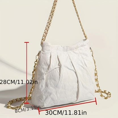 realaiot  Classic Ruched Trash Bucket Bag, Trendy Chain Crossbody Bag, Women's Niche Design Shoulder Bag